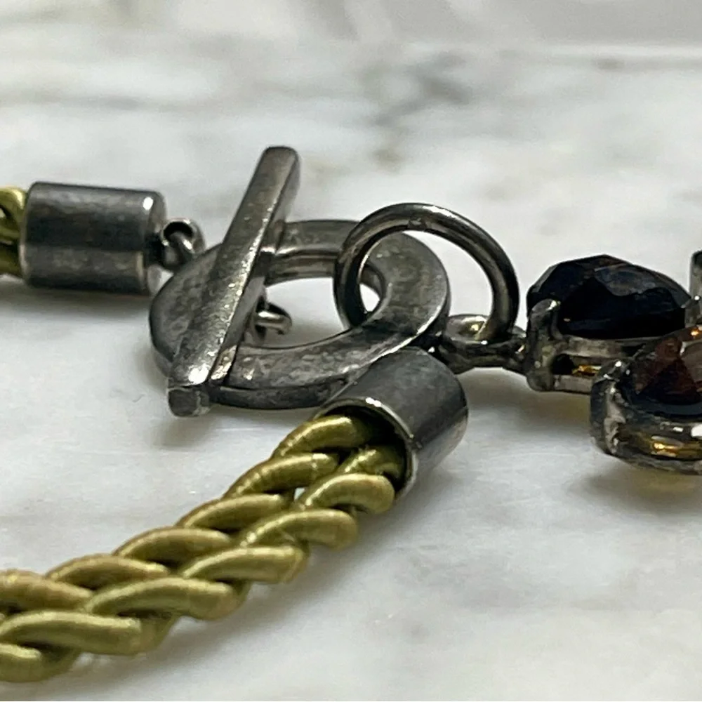 Smoky Topaz Cross Bracelet w/twisted green silk cord & .925 silver toggle clasp - Picture 6 of 8